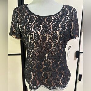 Donna Ricco Black light peach Lace Blouse top NWT